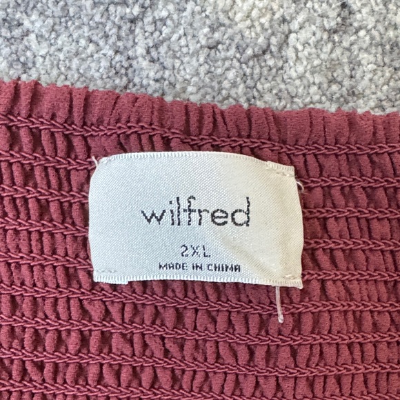 Aritzia Wilfred Tempest Burgundy Mini Dress with Puff Sleeves - Picture 3 of 4